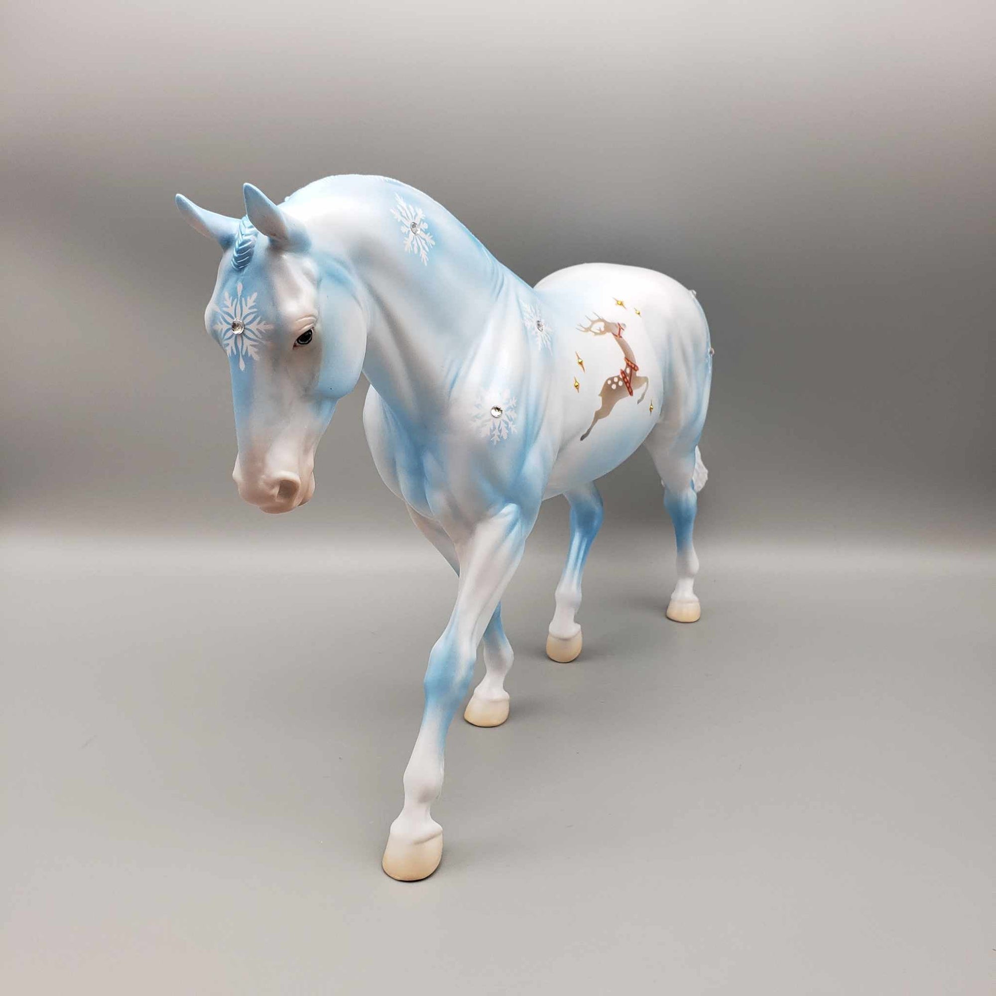 Flying Reindeer OOAK Blue W/ Reindeer and Snowflakes Deco Irish Draft By Jess Hamill Holiday Sale HS23