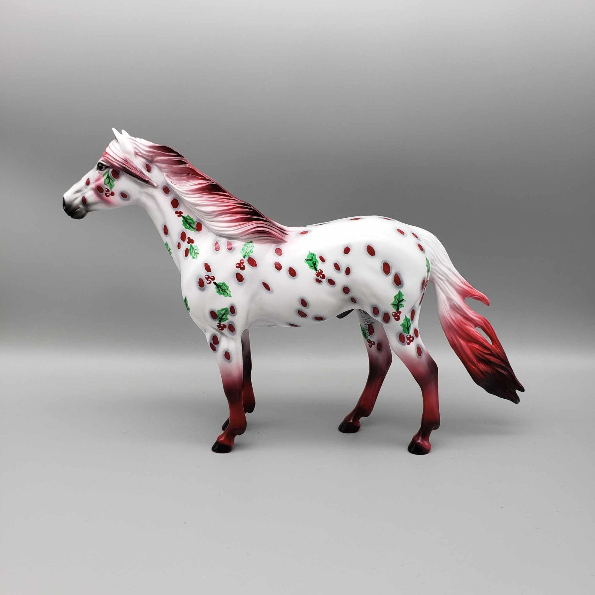 Chrismas Ivy OOAK Deco Red Leopard Appaloosa W/ Holly Mustang By Dawn Quick Holiday Sale HS23