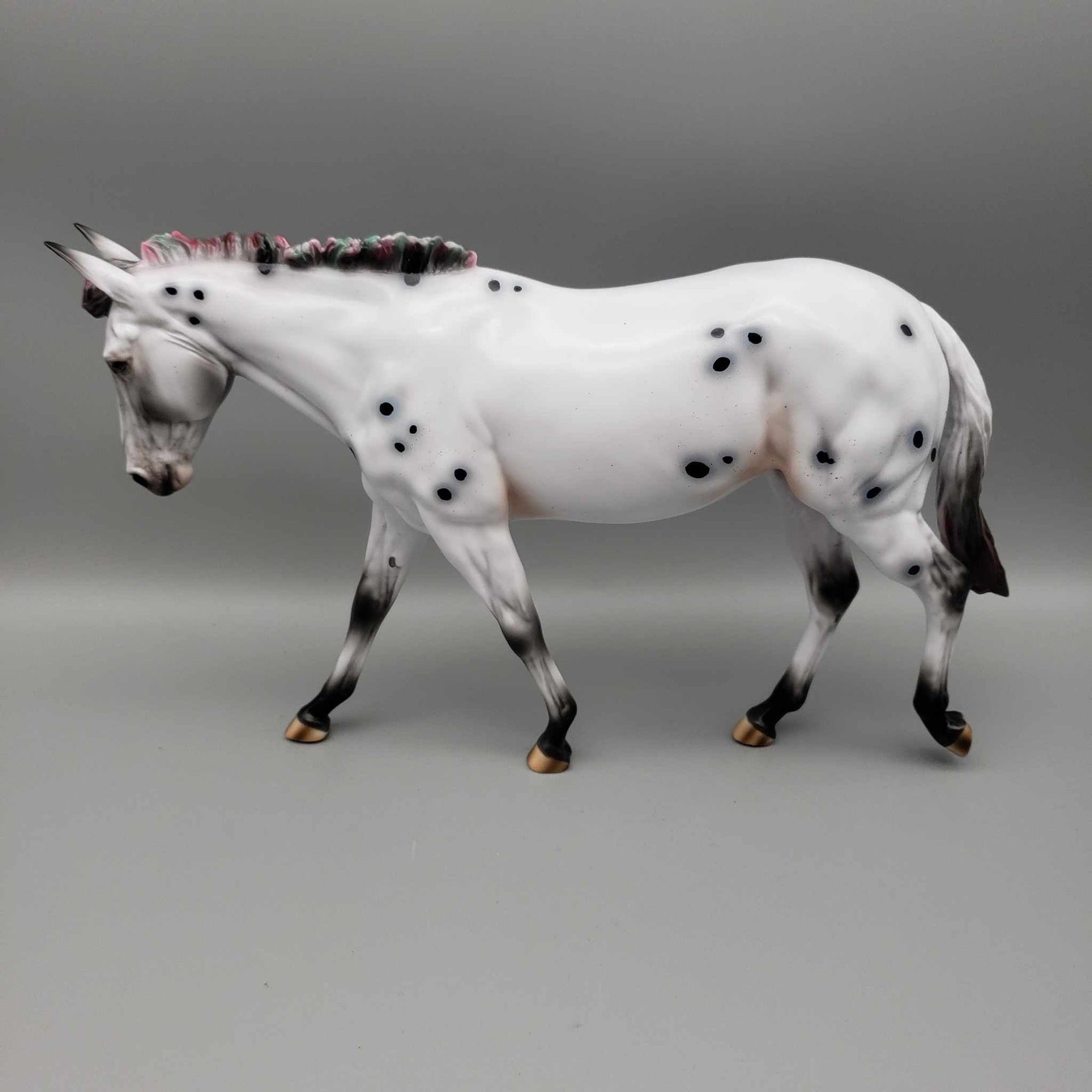 Spritz Cookie OOAK Black Appaloosa Deco w/ Red & Green Hair dye Mule By Ashley Palmer Holiday Sale HS23