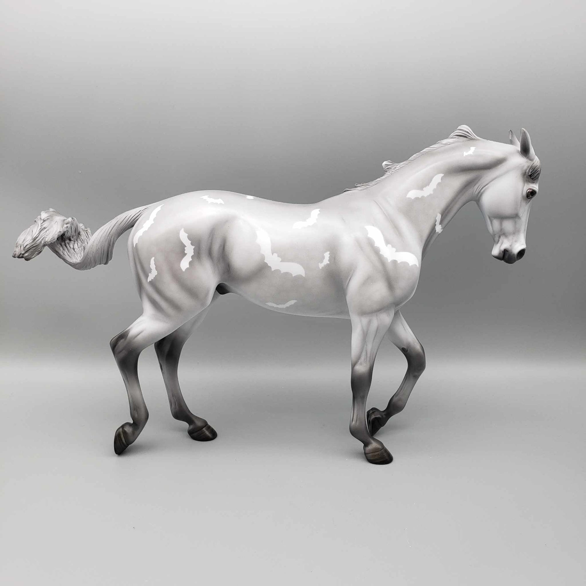 Cirice OOAK Deco Grey with White Bats Halloween Pinned Ear Custom Thoroughbred By Angela Marleau MM23