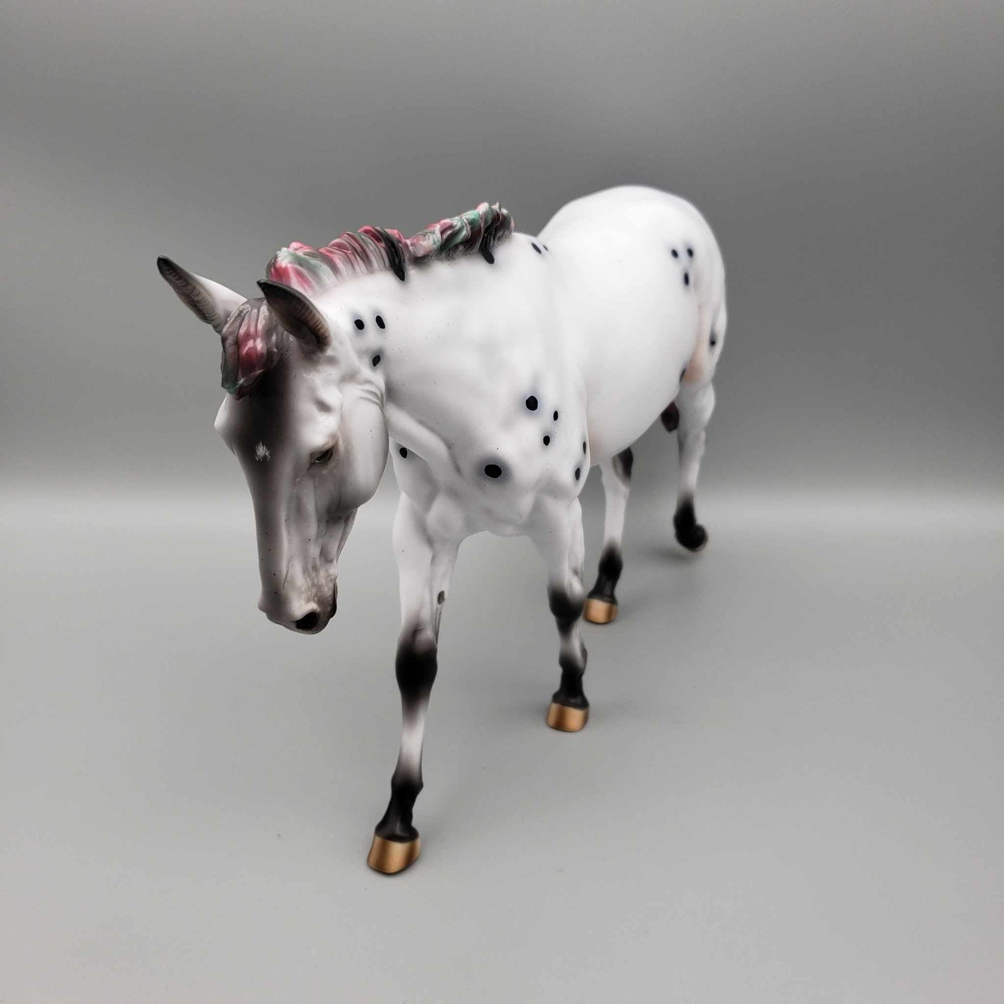 Spritz Cookie OOAK Black Appaloosa Deco w/ Red & Green Hair dye Mule By Ashley Palmer Holiday Sale HS23