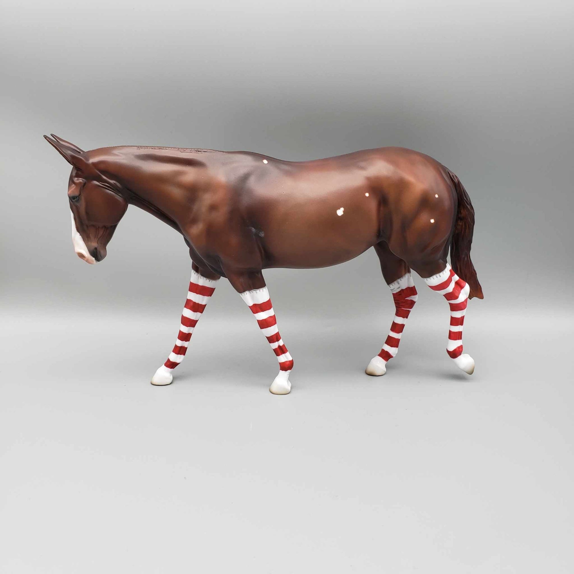 Peppermint Candy OOAK Dark Chestnut Mule with Striped Socks By Ashley Palmer Holiday Sale HS23