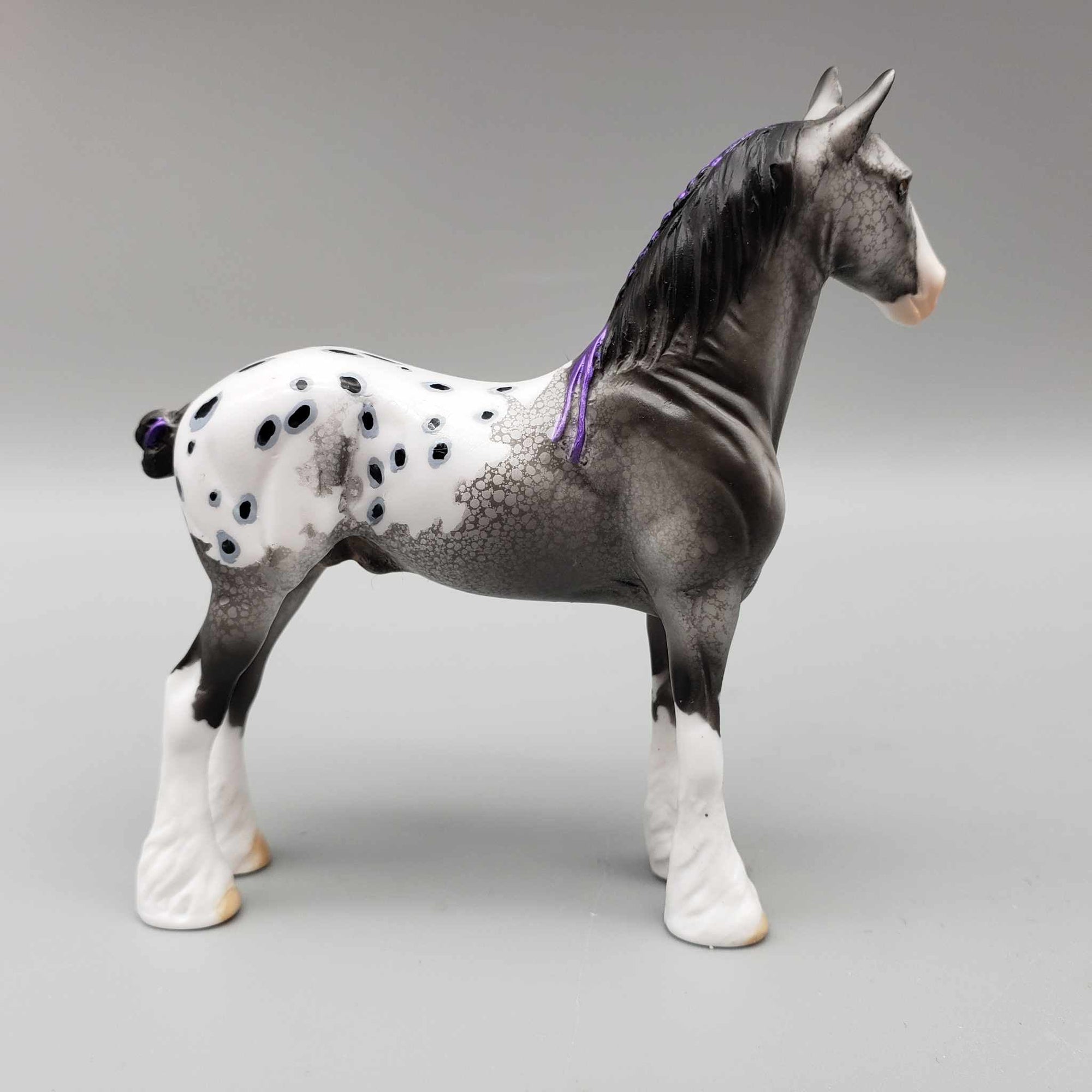 Ezra OOAK Black Blanket Appaloosa With Spots W/Purple Ribbon And Blaze Draft Chip By Dawn Quick Moonlight Madness 2023 MM23