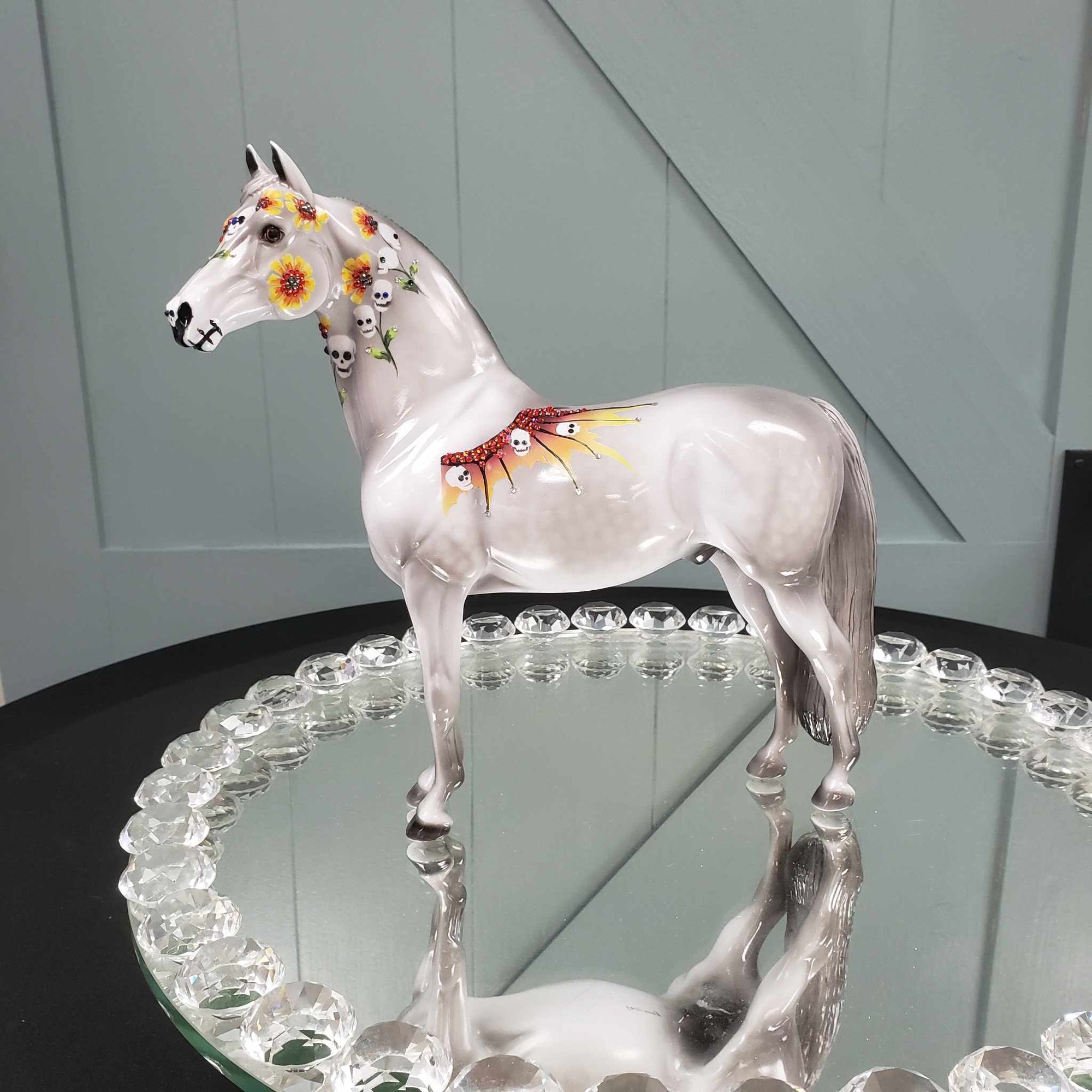 Final Awakening OOAK Skulls and Sunflowers Glossy Blinged Morgan Sugar Skull By Dawn Quick Fall Facebook Auction