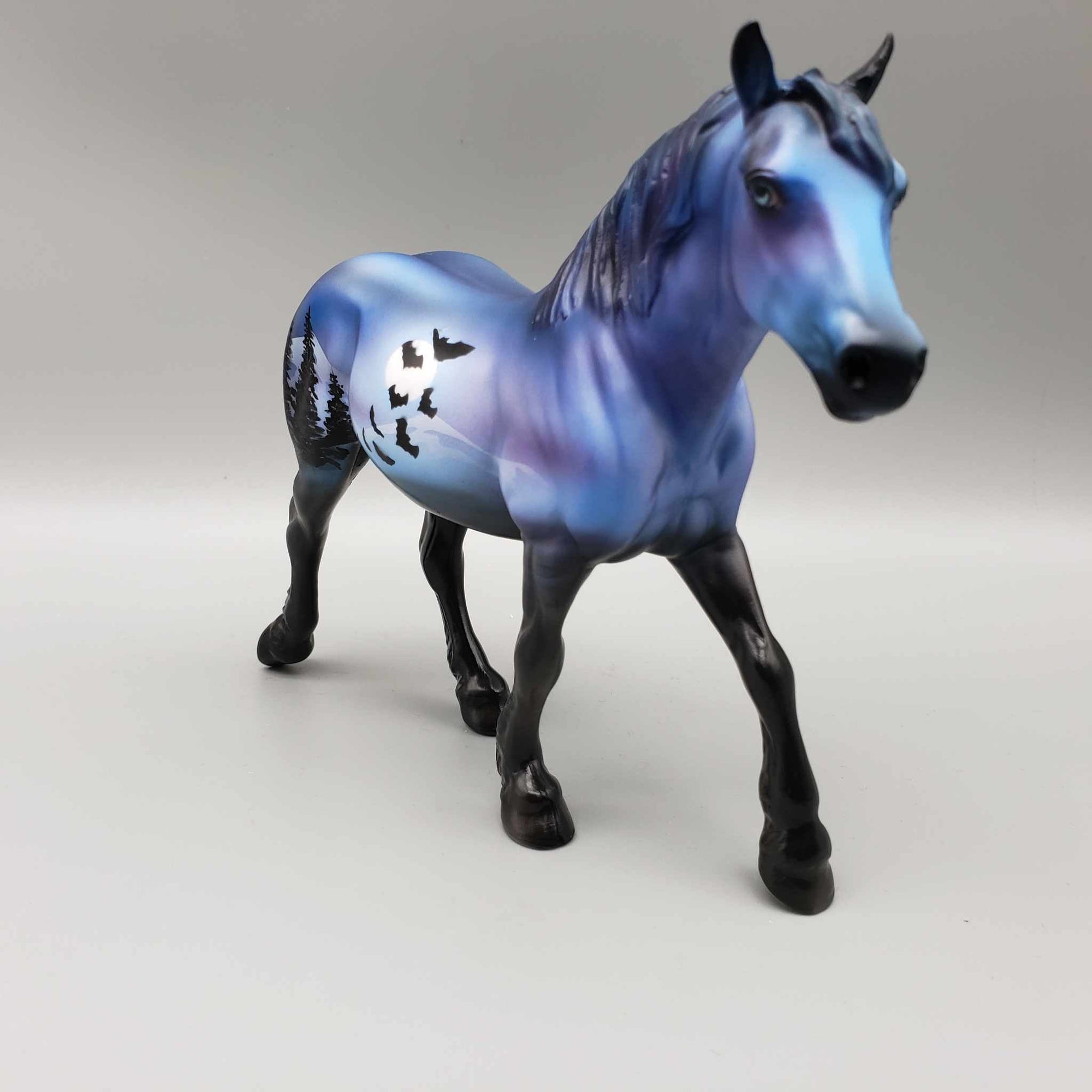 A Bit Batty OOAK Deco Blue Moonlit Mountain Scene w/ Bats Draft Pebble By Dawn Quick Moonlight Madness 2023 MM23