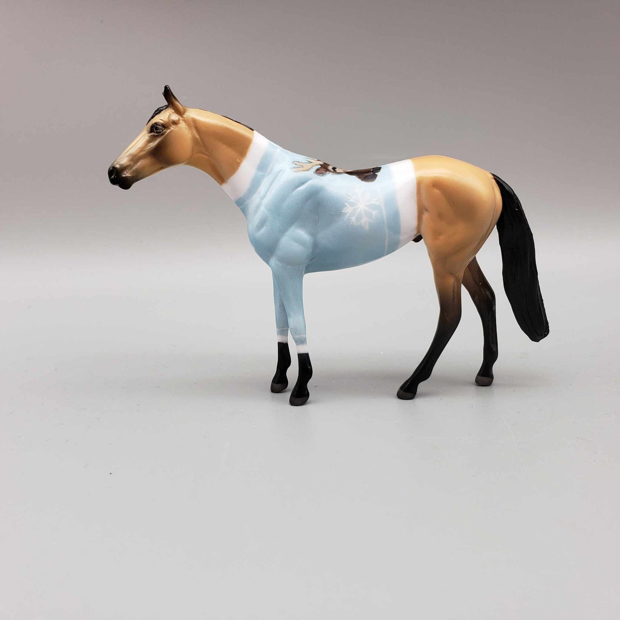 Deer Sweater OOAK Deco Buckskin W/ Blue Deer Sweater Thoroughbred Chip By Jess Hamill Holiday Sale HS23