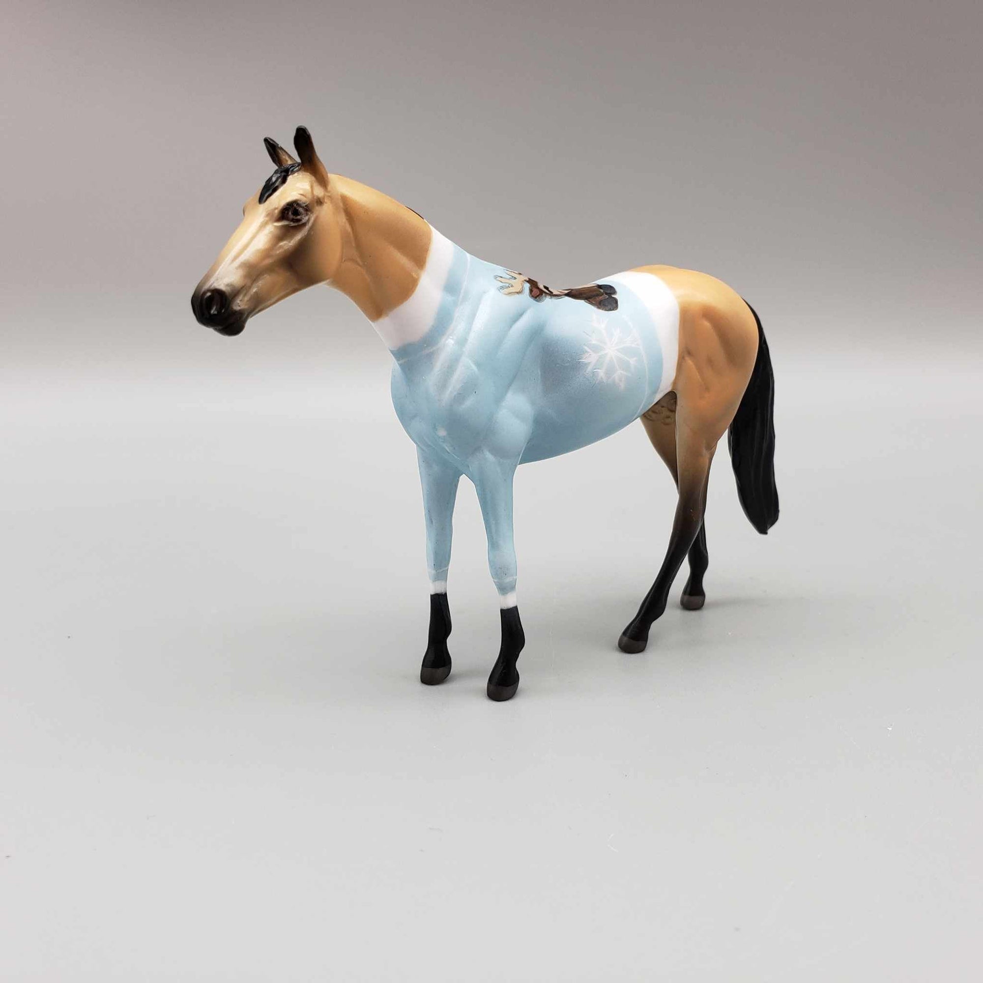 Deer Sweater OOAK Deco Buckskin W/ Blue Deer Sweater Thoroughbred Chip By Jess Hamill Holiday Sale HS23