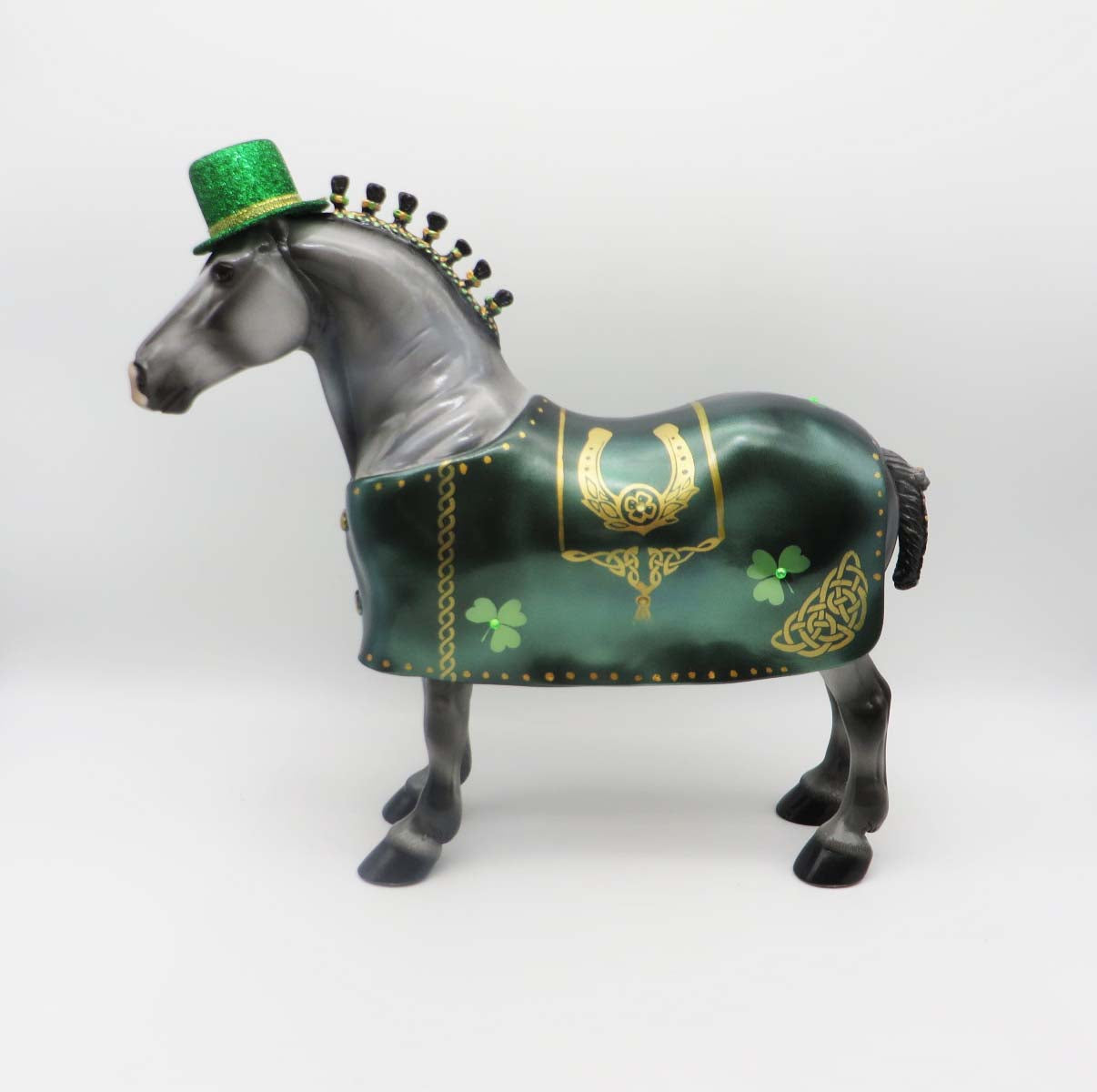 Aidan - OOAK - Customized St Patrick's Day Blanketed Grey Standing Drafter - By Dawn Quick 3/17/23