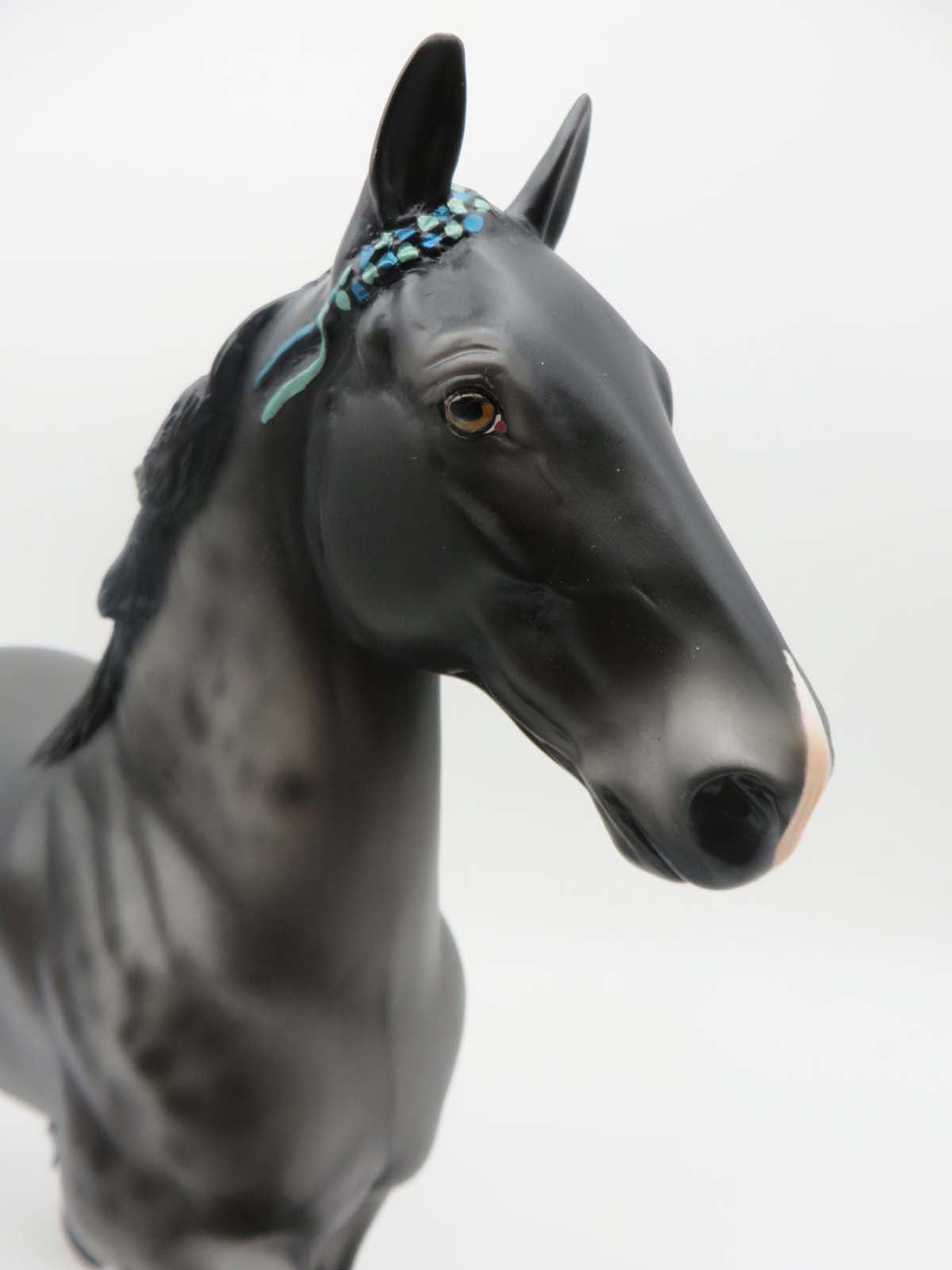 Godfrey - OOAK - Reverse Dappled Black Custom Mane Bobbed Tail Trotting Drafter By Angela Marleau - SHCF23