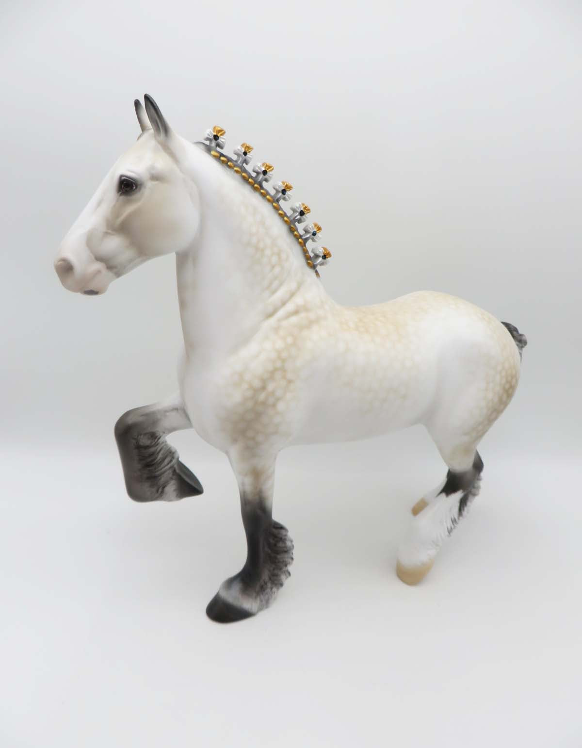 Half The Money - OOAK - Dappled Buckskin Going Grey With Custom Mane and Braided Tail Trotting Drafter By Ellen Robbins - SHCF23