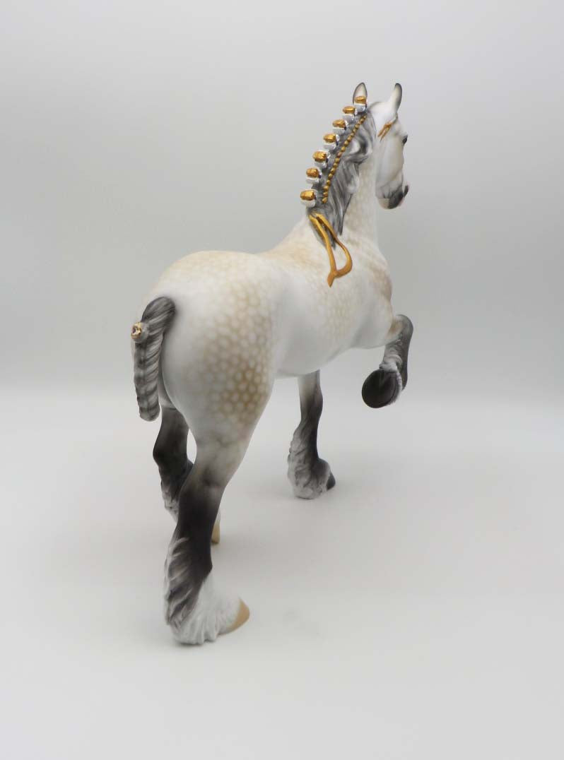 Half The Money - OOAK - Dappled Buckskin Going Grey With Custom Mane and Braided Tail Trotting Drafter By Ellen Robbins - SHCF23