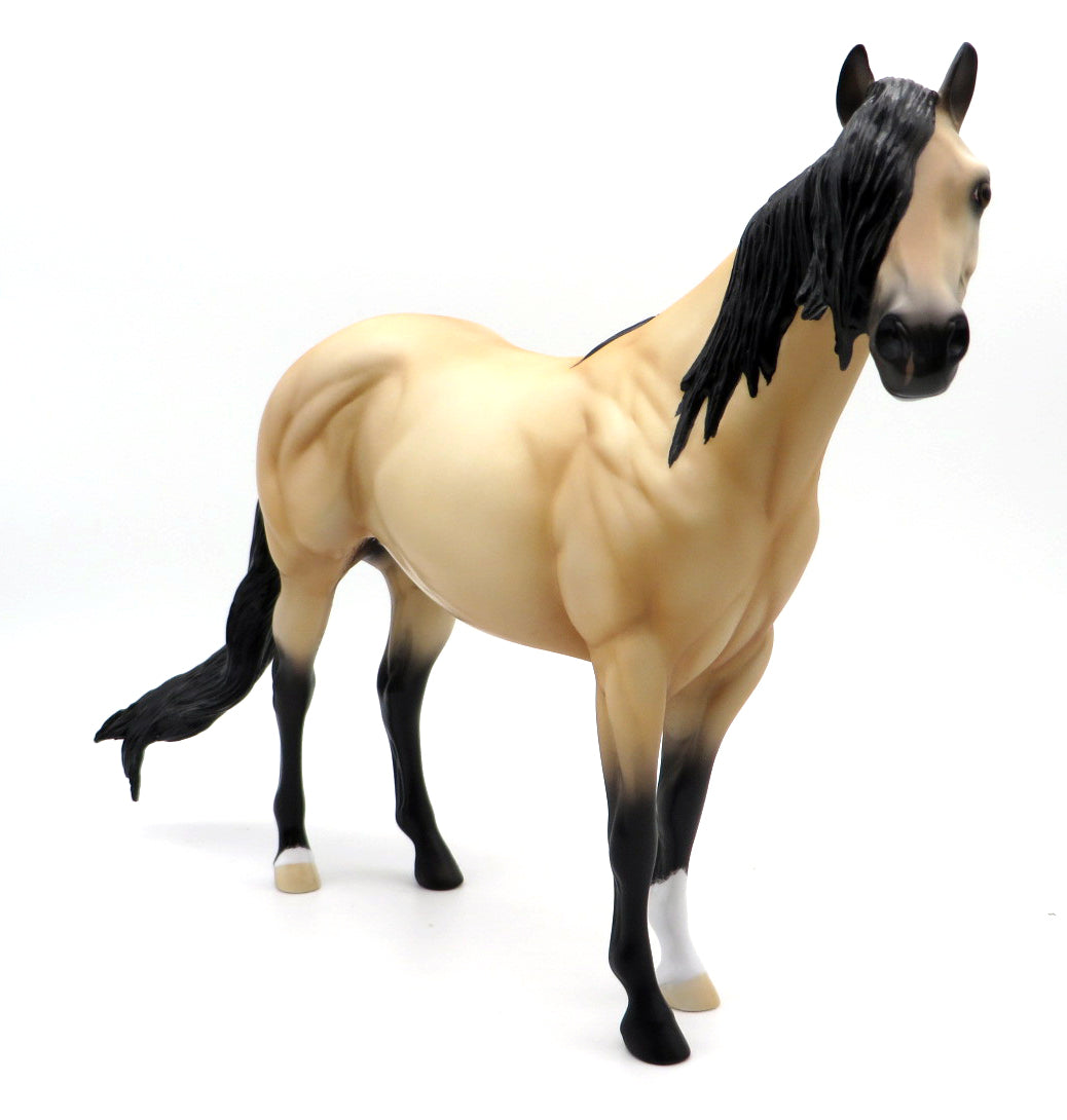 By the Fireside-OOAK Buckskin ISH painted by Ellen 12/2/21