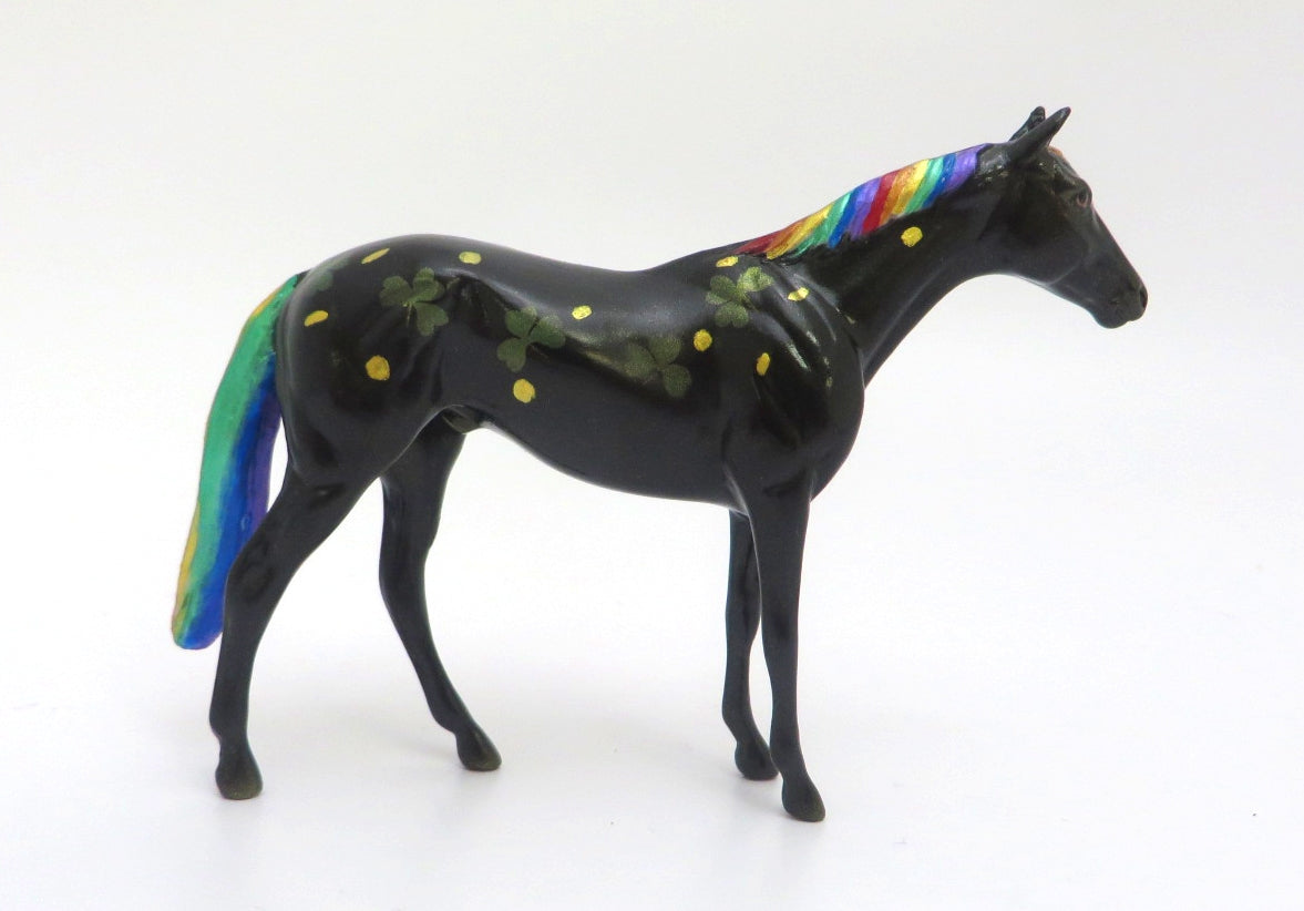 FOLLOW THE RAINBOW - OOAK ST. PATRICKS DAY WITH RAINBOW MANE AND TAIL THOROUGHBRED CHIP DECO MODEL HORSE 3/5/20