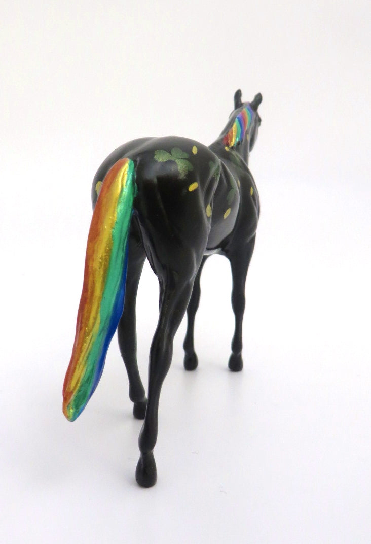 FOLLOW THE RAINBOW - OOAK ST. PATRICKS DAY WITH RAINBOW MANE AND TAIL THOROUGHBRED CHIP DECO MODEL HORSE 3/5/20