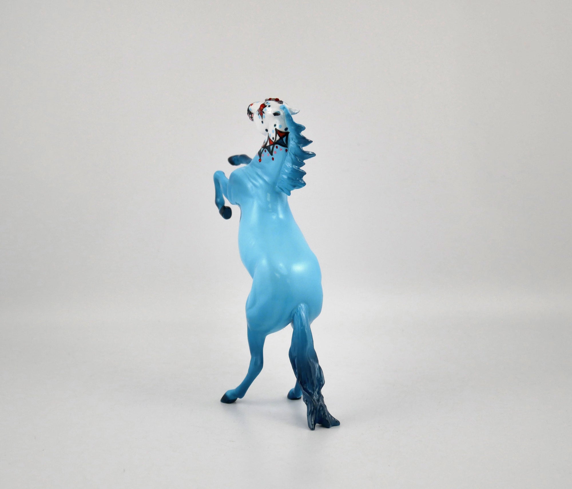 GALO-OOAK BLUE DECORATOR SUGAR SKULL REARING PEBBLE BY DAWN QUICK MM20