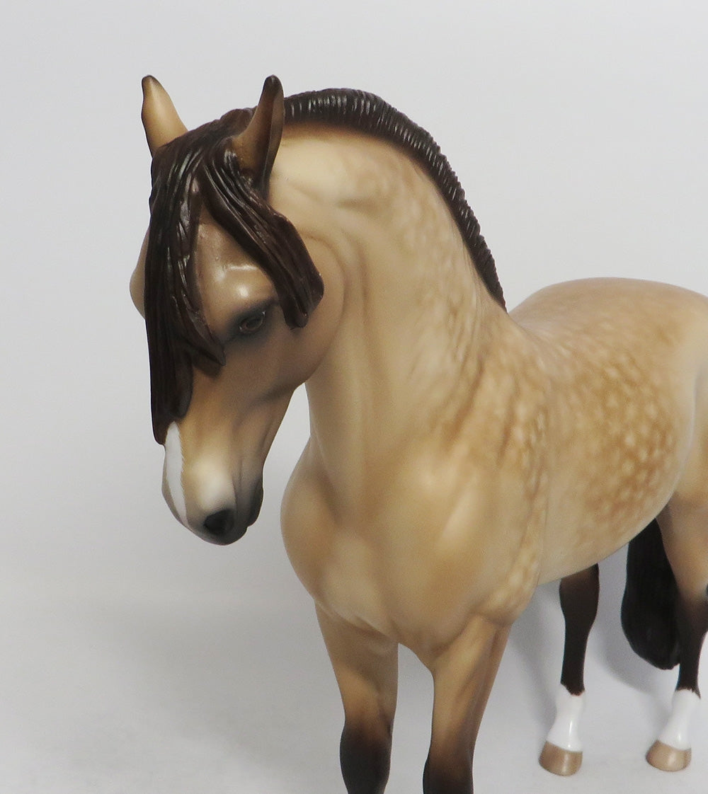 RAZZLE DAZZLE-OOAK STAR DAPPLE BUCKSKIN ANDALUSIAN MODEL HORSE 8/24/18