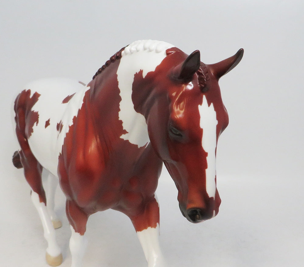 SEYMOUR- LE-15- CHESTNUT PINTO IRISH DRAFT MODEL HORSE BY AMANDA HOSTETLER 10/18/18