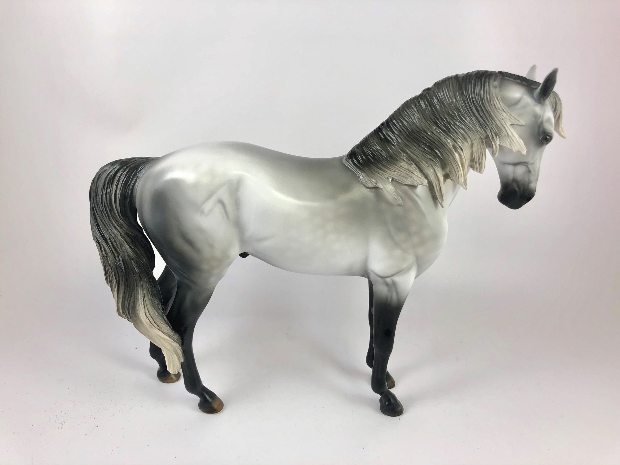 LIQUID STEEL -- OOAK DAPPLE GREY ANDALUSIAN MODEL HORSE BY MISSY FOX 10/04/19