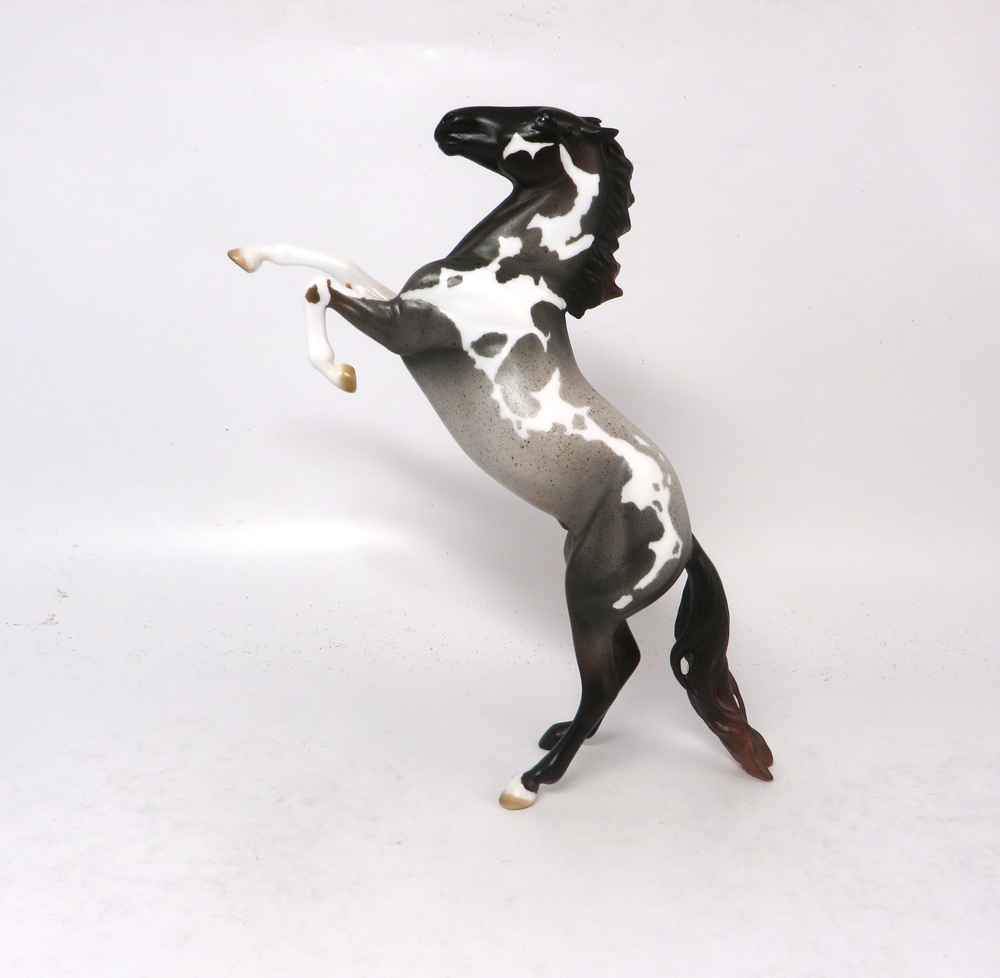 SCORE MORE-OOAK- BLUE ROAN PINTO REARING PEBBLE MODEL HORSE BY AMANDA SB19