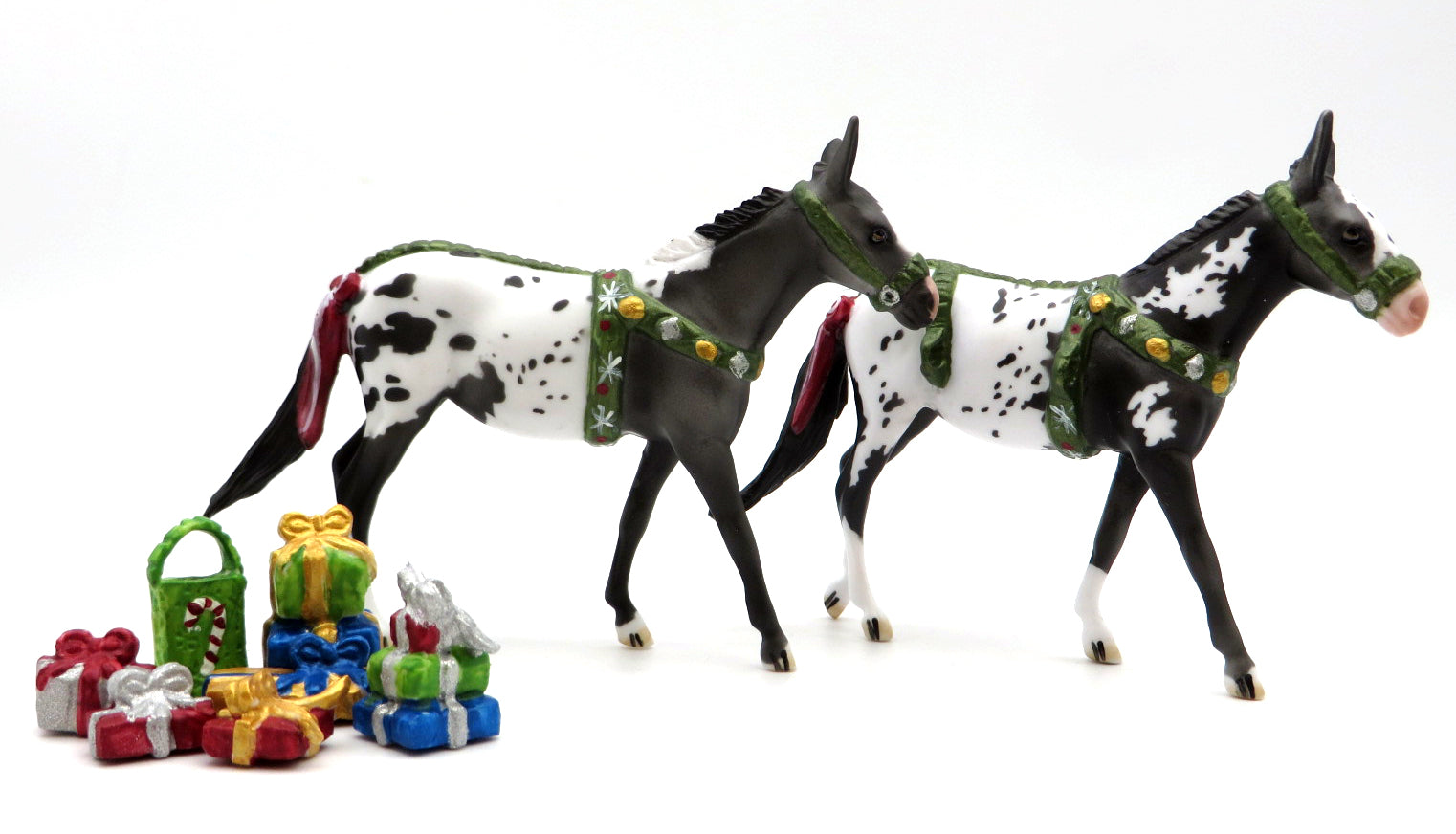 Christmas Wagon Train- OOAK Custom Mules with Wagon Train Painted By Dawn 12/20/21