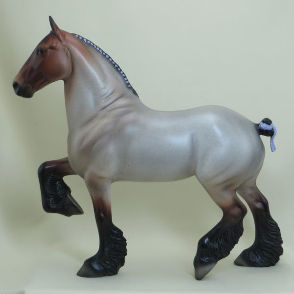 FRUIT LOOP - OOAK Bay Roan Trotting Draft Model Horse with Ribbons - 4/15