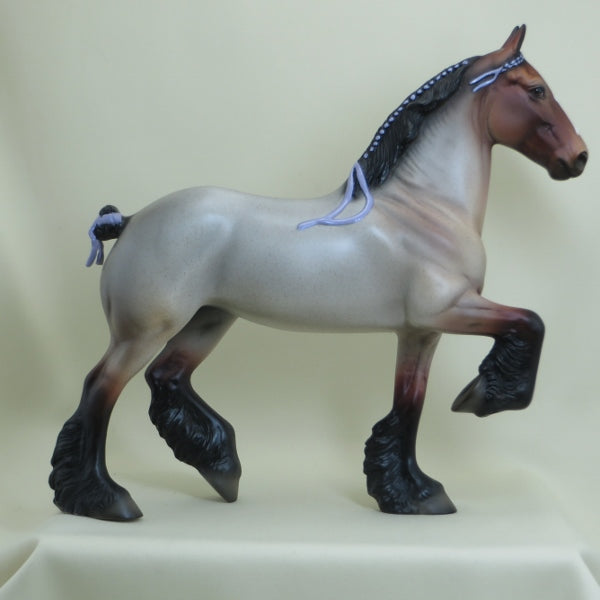 FRUIT LOOP - OOAK Bay Roan Trotting Draft Model Horse with Ribbons - 4/15