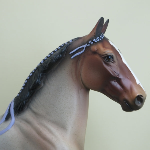 FRUIT LOOP - OOAK Bay Roan Trotting Draft Model Horse with Ribbons - 4/15