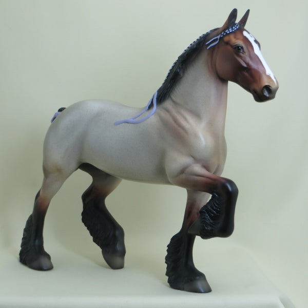 FRUIT LOOP - OOAK Bay Roan Trotting Draft Model Horse with Ribbons - 4/15