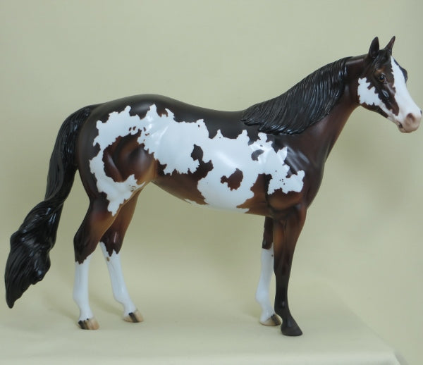 GENEVA - OOAK  Overo Dark Bay "Nickering" Paint Model Horse - 4/15