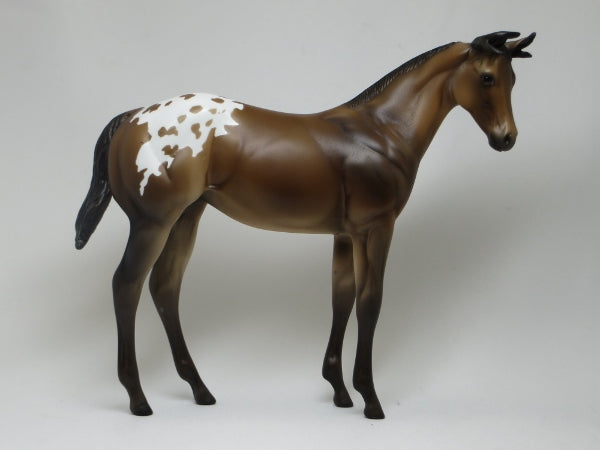 DEER IN THE HEADLIGHTS - OOAK Brown Appaloosa Model Horse with Antlers Weanling - 2/15