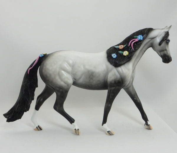 NATURE'S WONDER - OOAK Dapple Gray Model Horse Pony with Mixed Flowers - 5/15