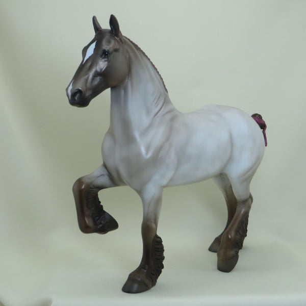 VIVE - OOAK Chocolate Roan Trotting Draft Model Horse with Pink Ribbon - 4/15