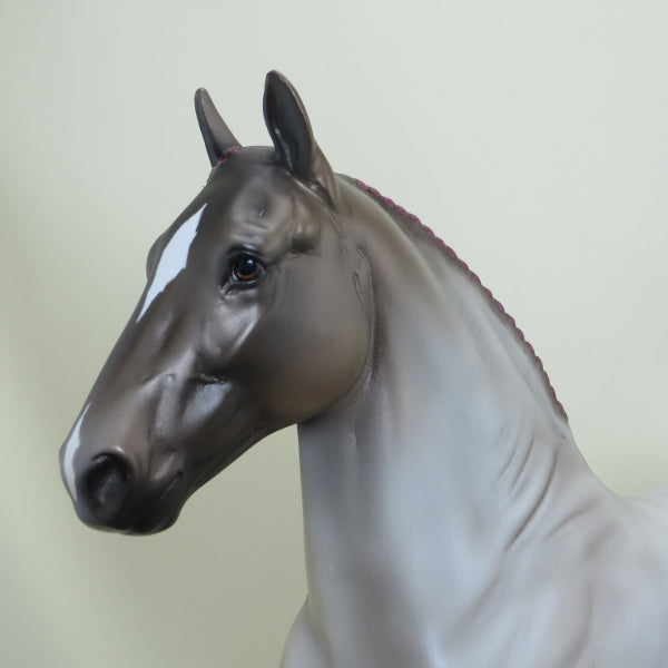VIVE - OOAK Chocolate Roan Trotting Draft Model Horse with Pink Ribbon - 4/15