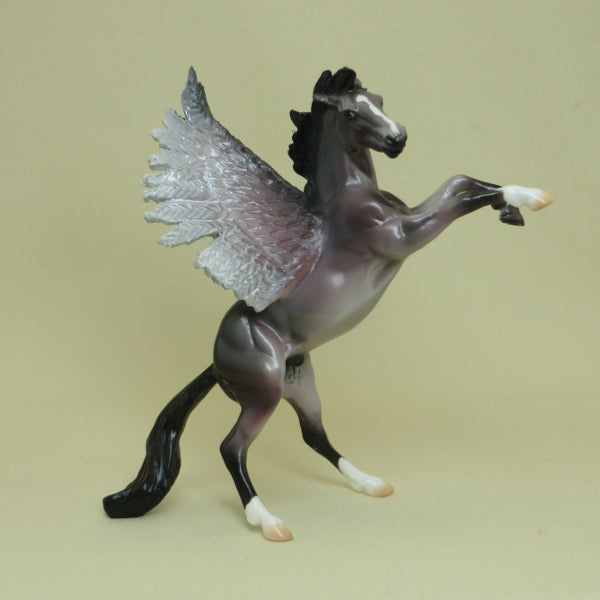SCREECHING OWL - OOAK Rose Gray Pegasus Rearing Chip Model Horse -  4/15