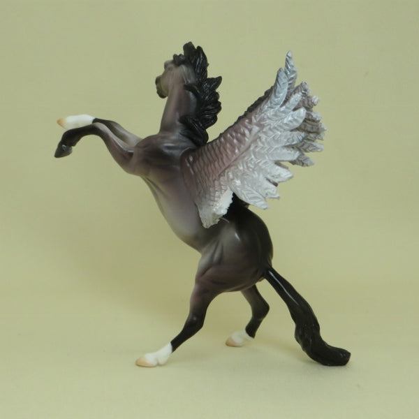 SCREECHING OWL - OOAK Rose Gray Pegasus Rearing Chip Model Horse -  4/15