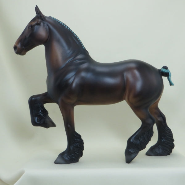 SPECIAL KAY - OOAK Seal Bay Trotting Draft Model Horse with Ribbons - 4/15