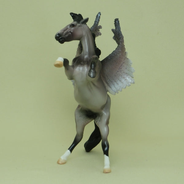 SCREECHING OWL - OOAK Rose Gray Pegasus Rearing Chip Model Horse -  4/15