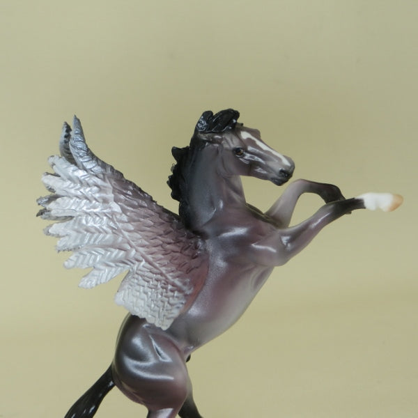 SCREECHING OWL - OOAK Rose Gray Pegasus Rearing Chip Model Horse -  4/15
