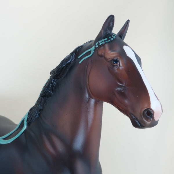 SPECIAL KAY - OOAK Seal Bay Trotting Draft Model Horse with Ribbons - 4/15
