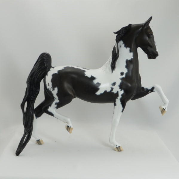 WAQUINI HOOK NOSE - OOAK Black & White Mapped Pinto Saddlebred Model Horse - 5/15