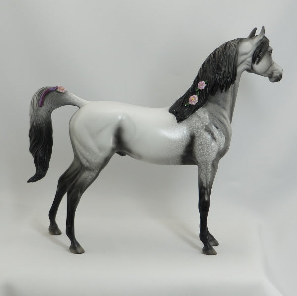 Violet Days - OOAK Dark Gray Arabian Model Horse with Purple Flowers &amp; Ribbon - 5/15