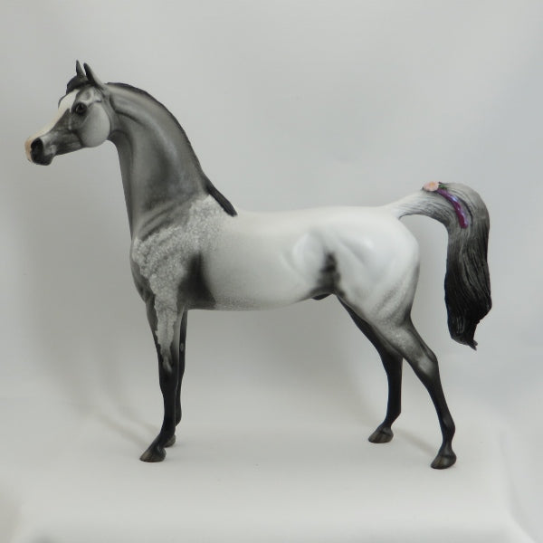 Violet Days - OOAK Dark Gray Arabian Model Horse with Purple Flowers & Ribbon - 5/15