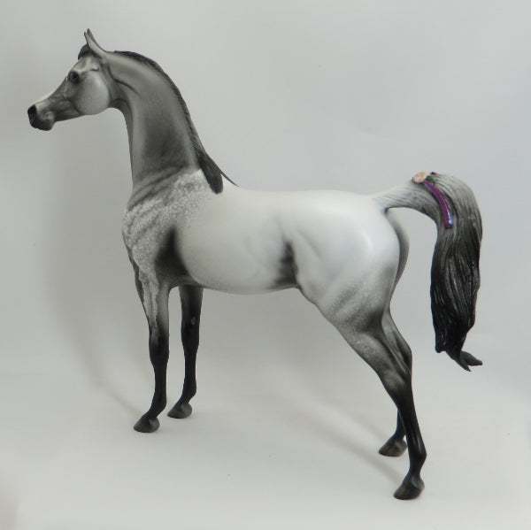 Violet Days - OOAK Dark Gray Arabian Model Horse with Purple Flowers &amp; Ribbon - 5/15