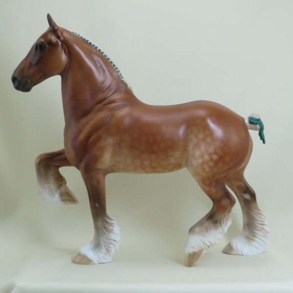 CINNAMON NUT - OOAK Star Dapple Chestnut Trotting Draft Horse with Ribbons - 4/15