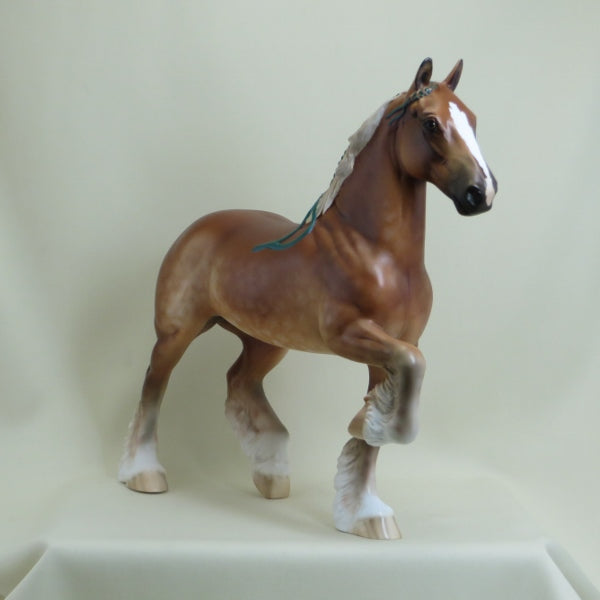 CINNAMON NUT - OOAK Star Dapple Chestnut Trotting Draft Horse with Ribbons - 4/15
