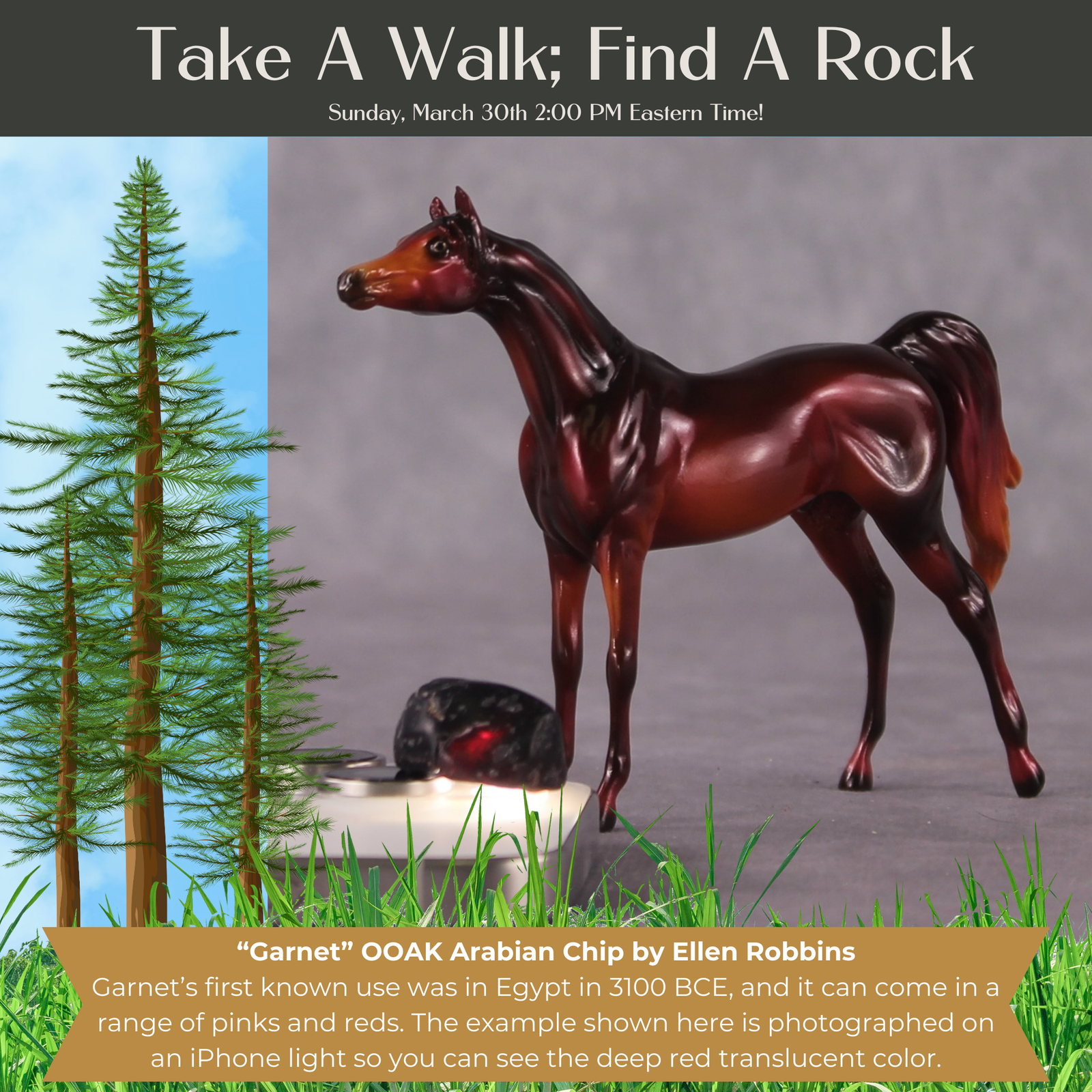 “National Take A Walk in a Park Day” Rock Chips: OOAK Arabian Chip based on Garnet by Ellen Robbins