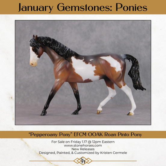"Pepperoany Pony" OOAK Custom Bay Roan Overo Pony Stone By Kristen Cermele - Gemstone Series