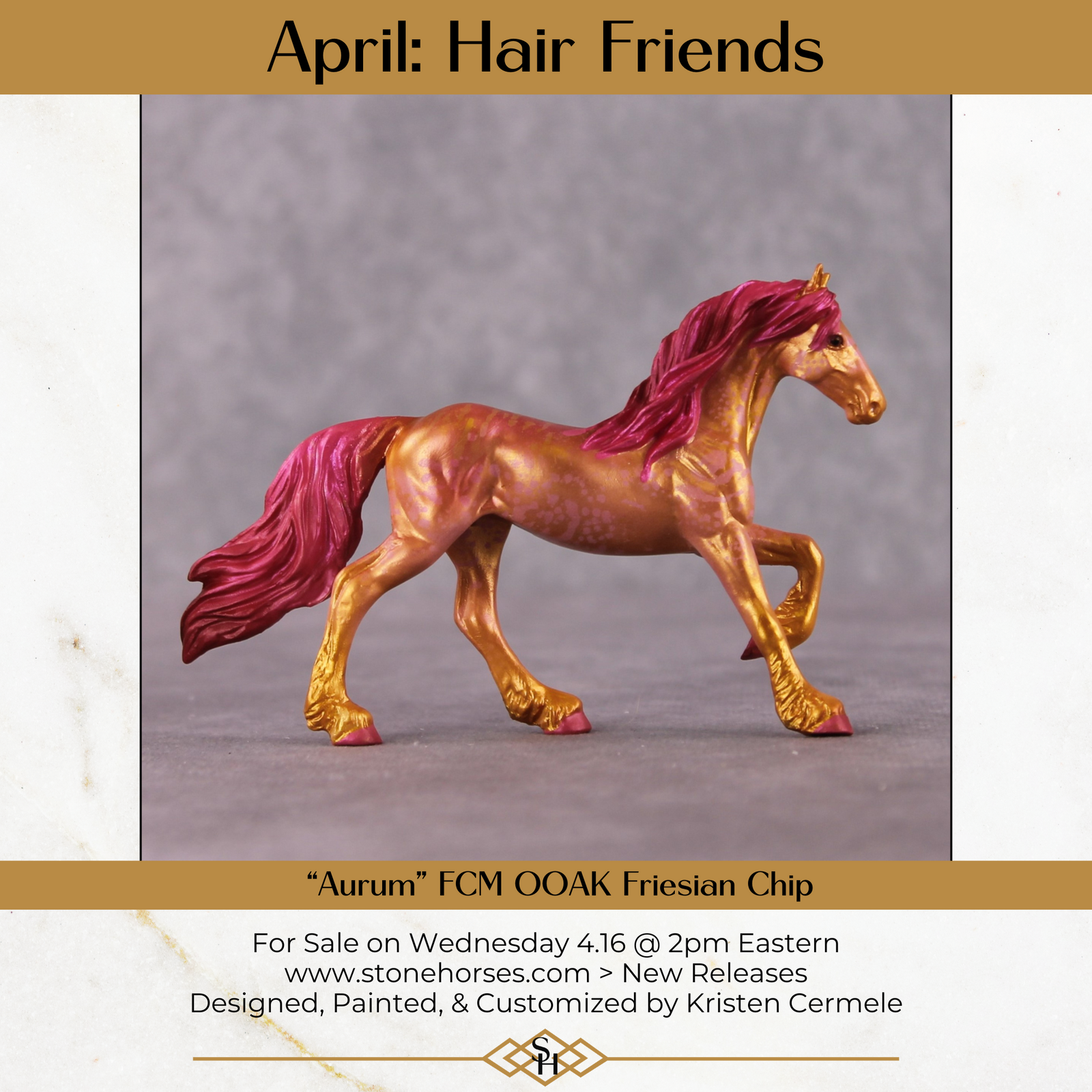 "Aurum" OOAK FCM Friesian Chip By Kristen Cermele - April GemStones Series