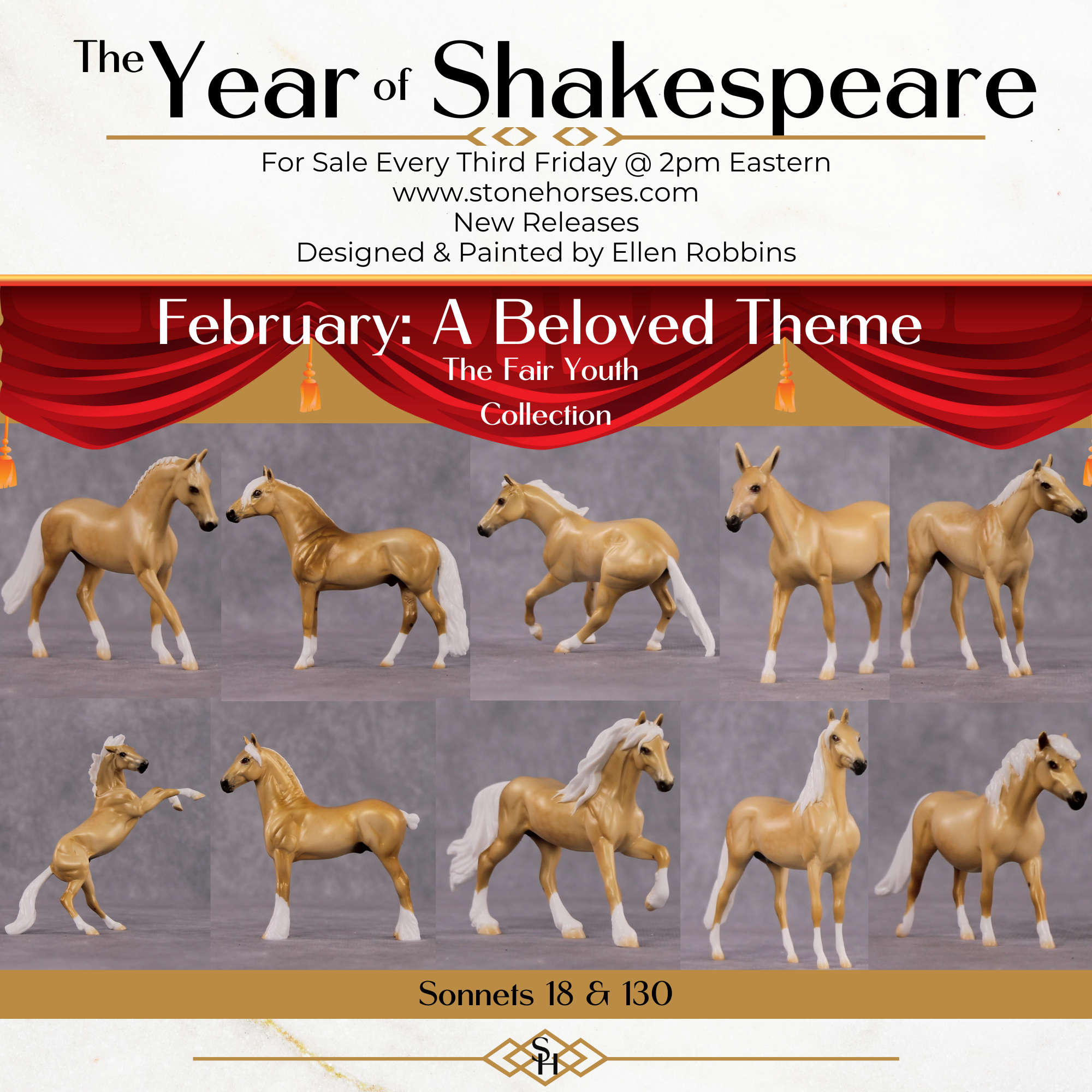 "Sol" OOAK Dappled Palomino Thoroughbred Chip By Ellen Robbins Shakespeare Sonnet 18 &amp; 130 Chips CL25