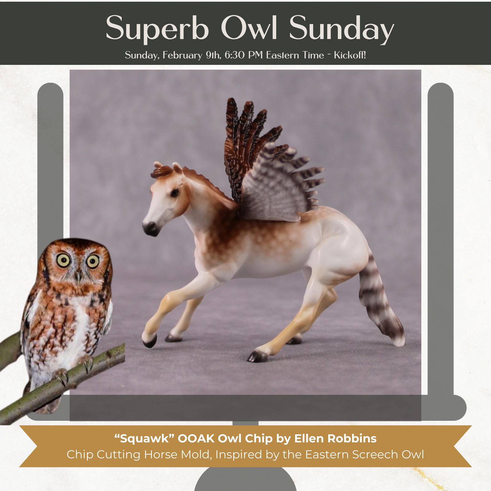 "Squawk" Secret Surprise Chip Drop: Superb Owl Sunday OOAK Deco Custom Cutter Chip By Ellen Robbins